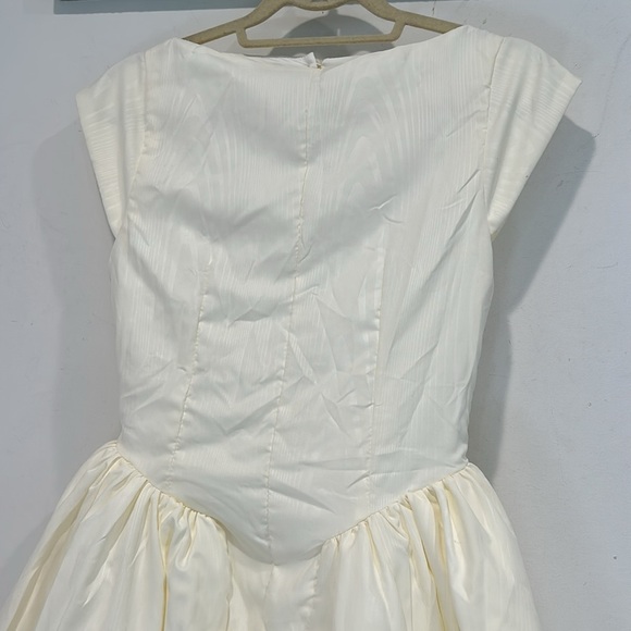 Bridal 50s Vintage Egg Cream A line wood grain Midi Dress open back women small - Picture 3 of 7